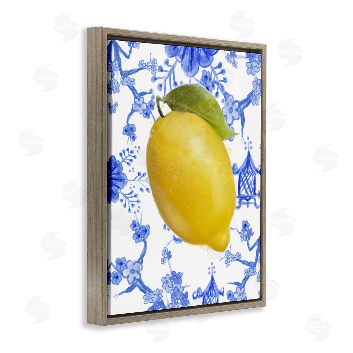 Lemon Over Chinoiserie Brown Floating Frame Canvas Wall Art, Home Decor by Matthew Piotrowicz