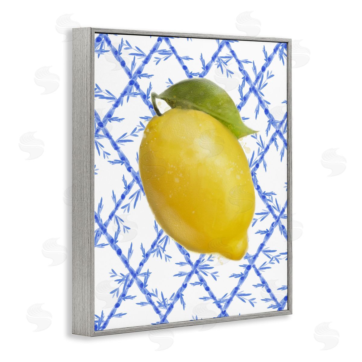 Lemon Over Bamboo Vines Grey Frame Print Wall Art, Home Decor by Matthew Piotrowicz