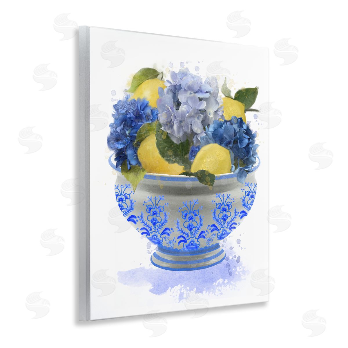 Hydrangea & Lemon Bowl Wood Plaque Wall Art, Home Decor by Matthew Piotrowicz