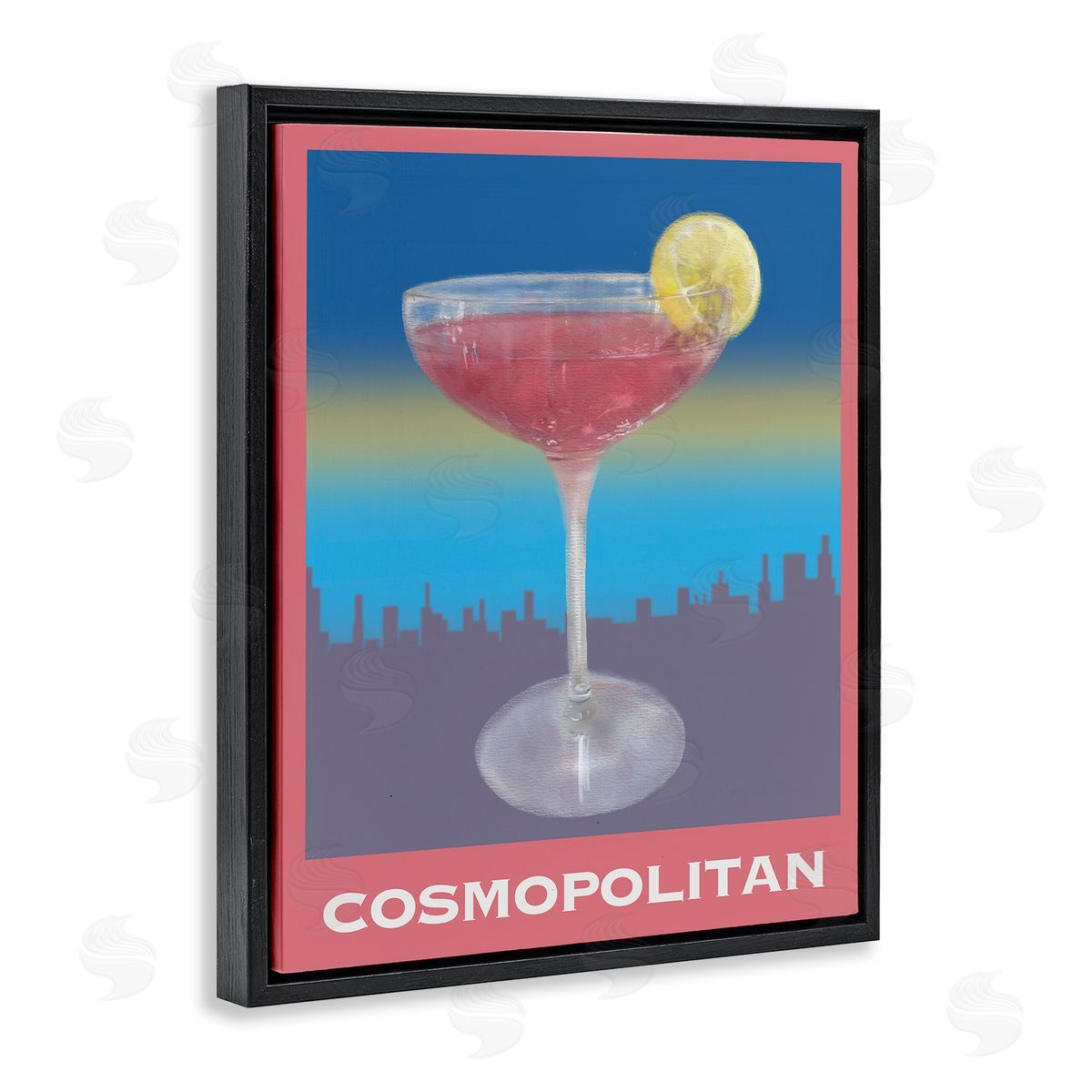 Cosmopolitan over Cityscape Black Floating Frame Canvas Wall Art, Home Decor by Matthew Piotrowicz