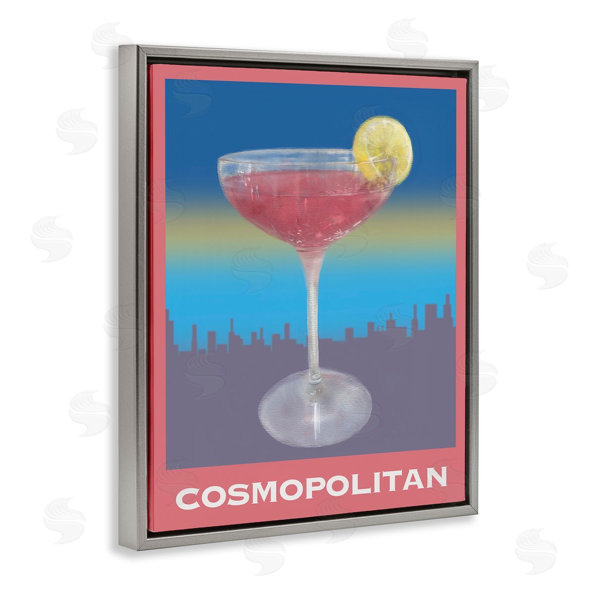Cosmopolitan over Cityscape Grey Floating Frame Canvas Wall Art, Home Decor by Matthew Piotrowicz