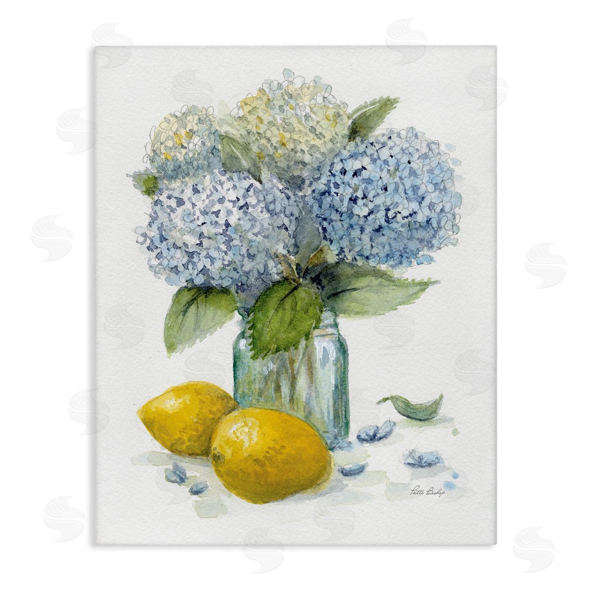 Hydrangeas & Lemons Vase Canvas Wall Art, Home Decor by Patti Bishop