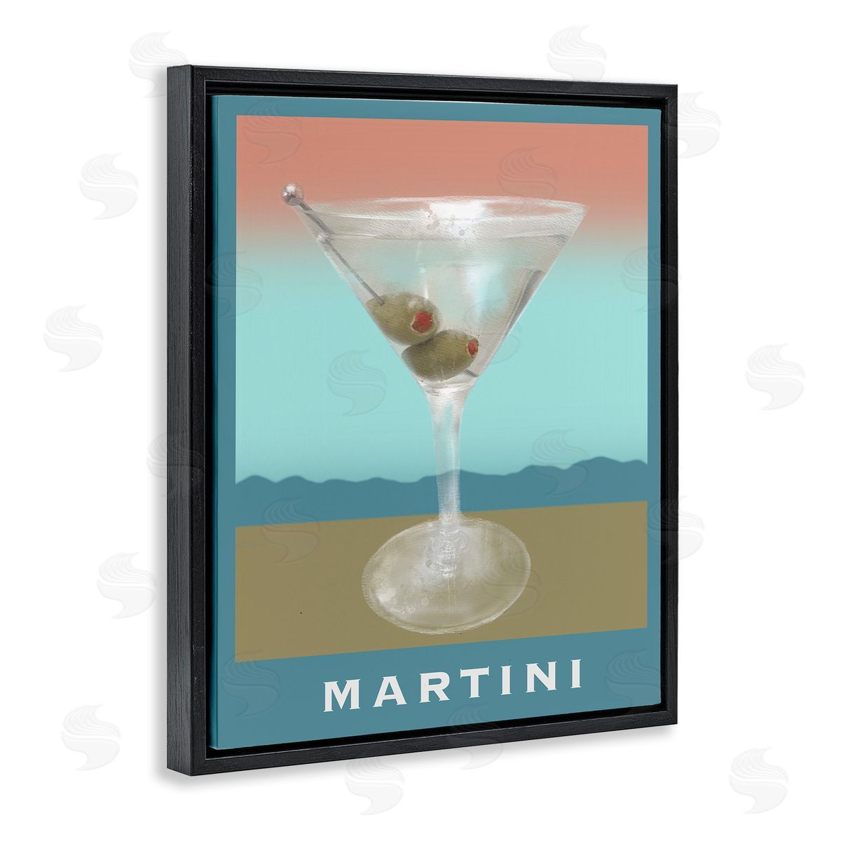Martini over Muted Tones Black Floating Frame Canvas Wall Art, Home Decor by Matthew Piotrowicz