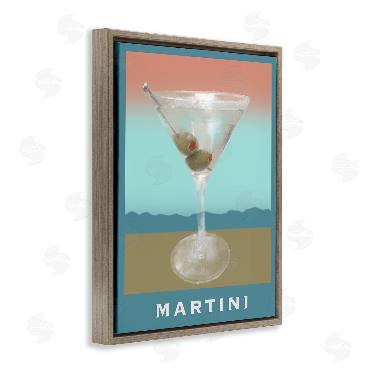 Martini over Muted Tones Brown Floating Frame Canvas Wall Art, Home Decor by Matthew Piotrowicz