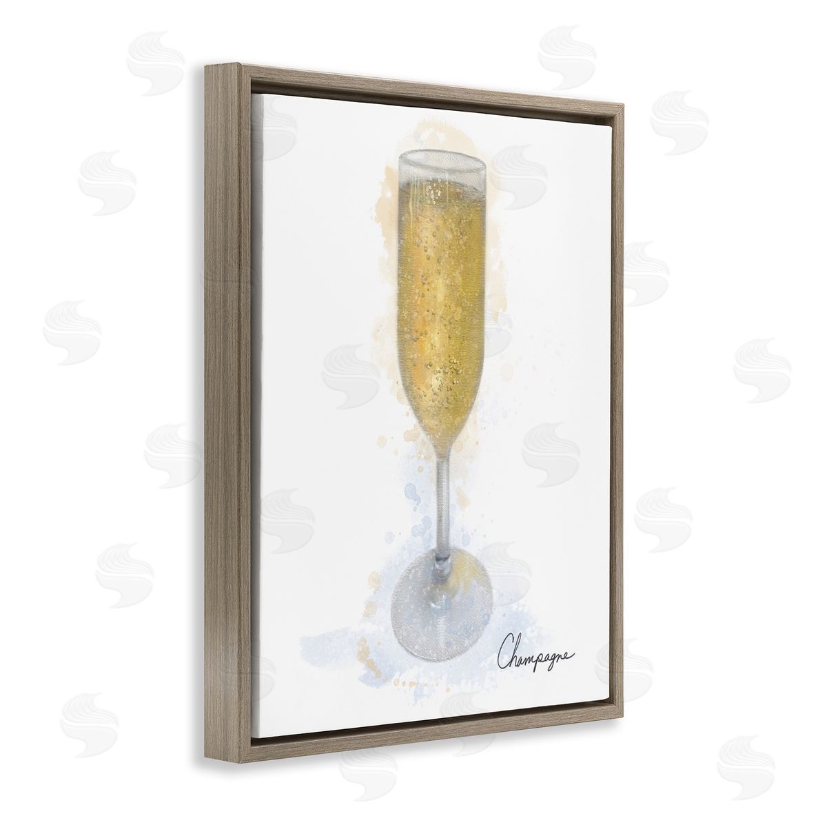 Champagne Glass Shimmer Brown Floating Frame Canvas Wall Art, Home Decor by Matthew Piotrowicz