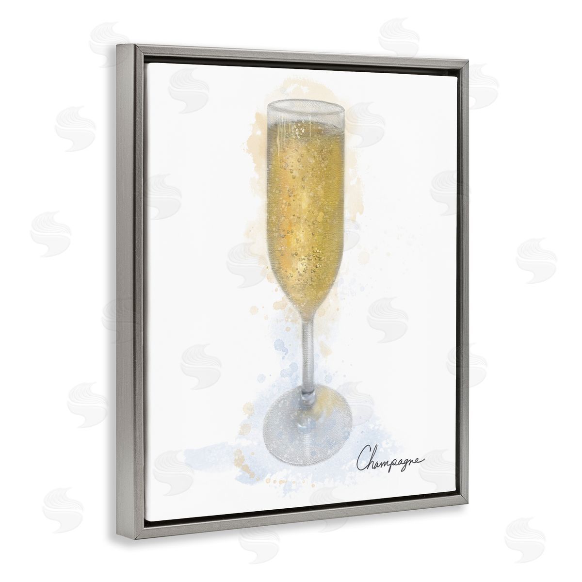 Champagne Glass Shimmer Grey Floating Frame Canvas Wall Art, Home Decor by Matthew Piotrowicz