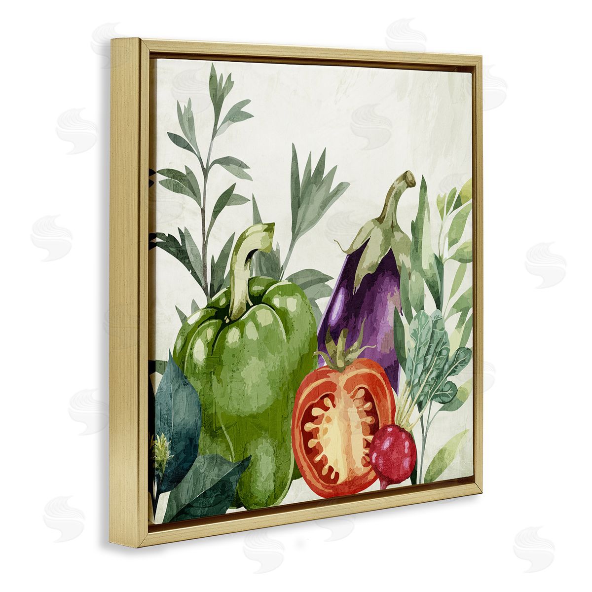 Organic Garden Vegetables Gold Floating Frame Canvas Wall Art, Home Decor by Kim Allen