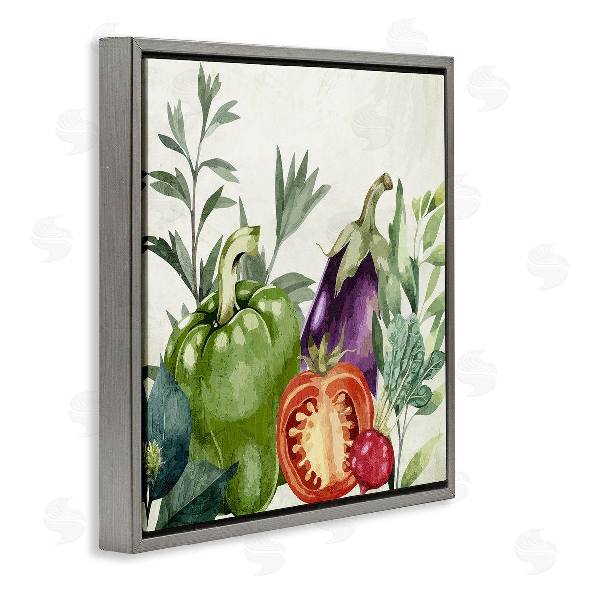 Organic Garden Vegetables Grey Floating Frame Canvas Wall Art, Home Decor by Kim Allen