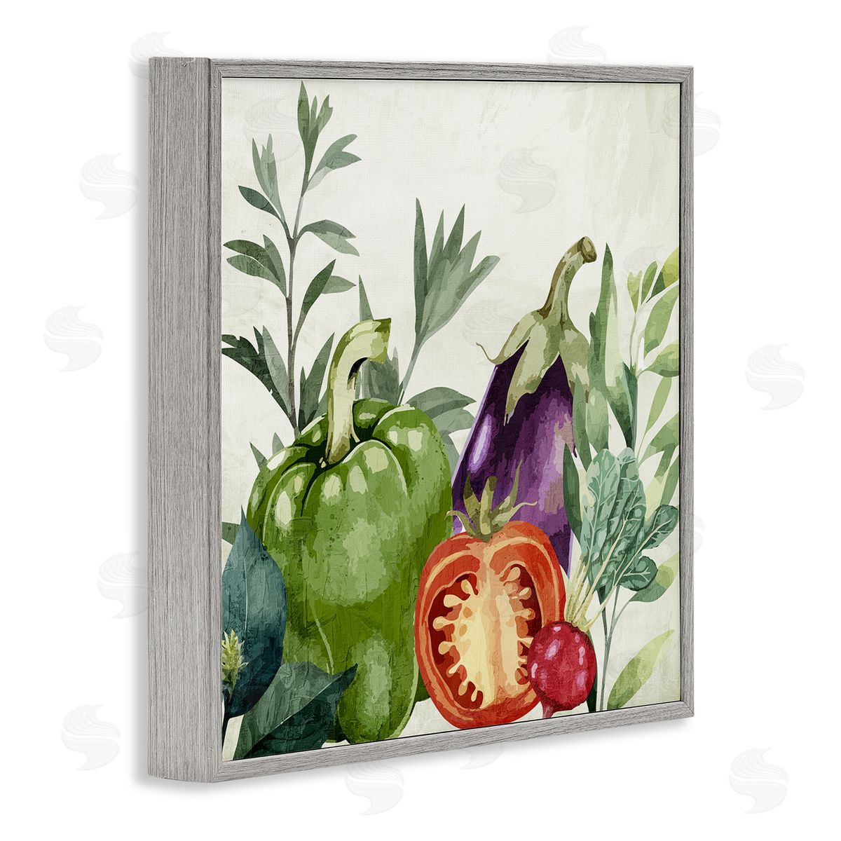 Organic Garden Vegetables Grey Frame Print Wall Art, Home Decor by Kim Allen