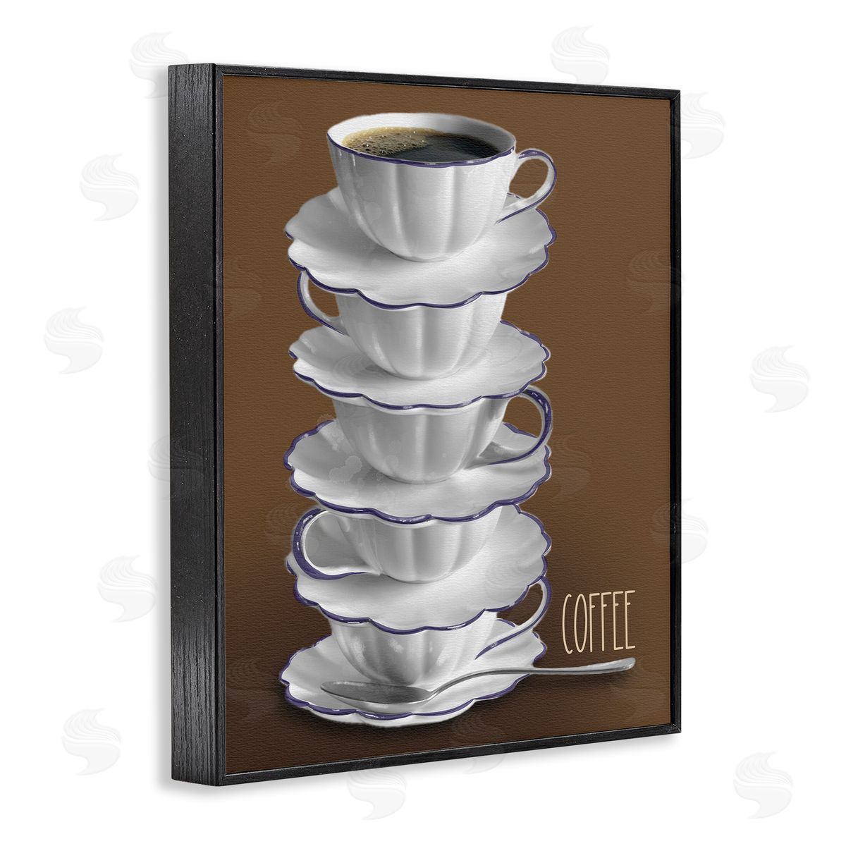 Stacked Teacups with Coffee Black Frame Print Wall Art, Home Decor by Matthew Piotrowicz
