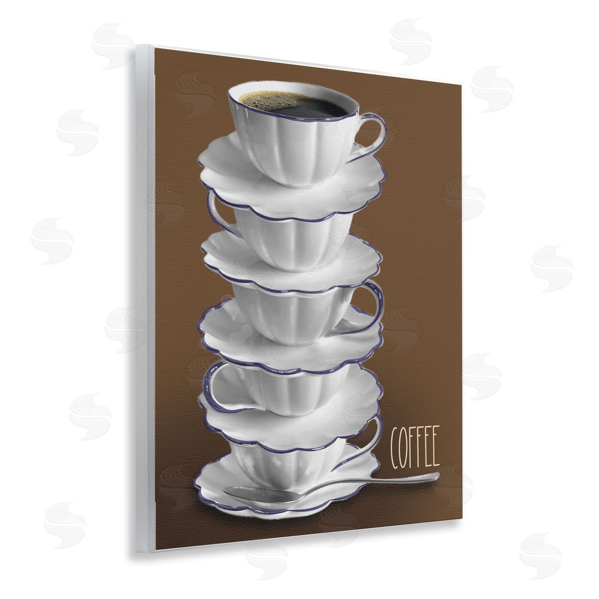 Stacked Teacups with Coffee Wood Plaque Wall Art, Home Decor by Matthew Piotrowicz