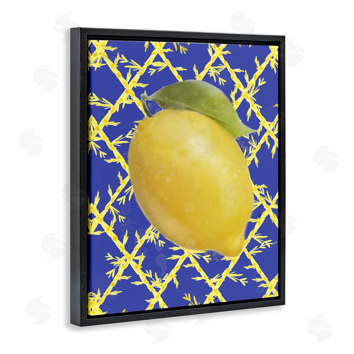Bold Lemon over Blue Black Floating Frame Canvas Wall Art, Home Decor by Matthew Piotrowicz
