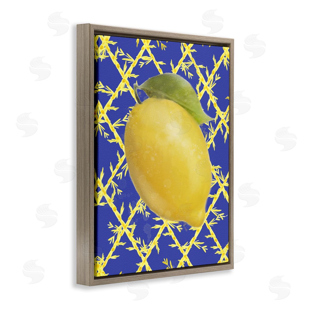 Bold Lemon over Blue Brown Floating Frame Canvas Wall Art, Home Decor by Matthew Piotrowicz