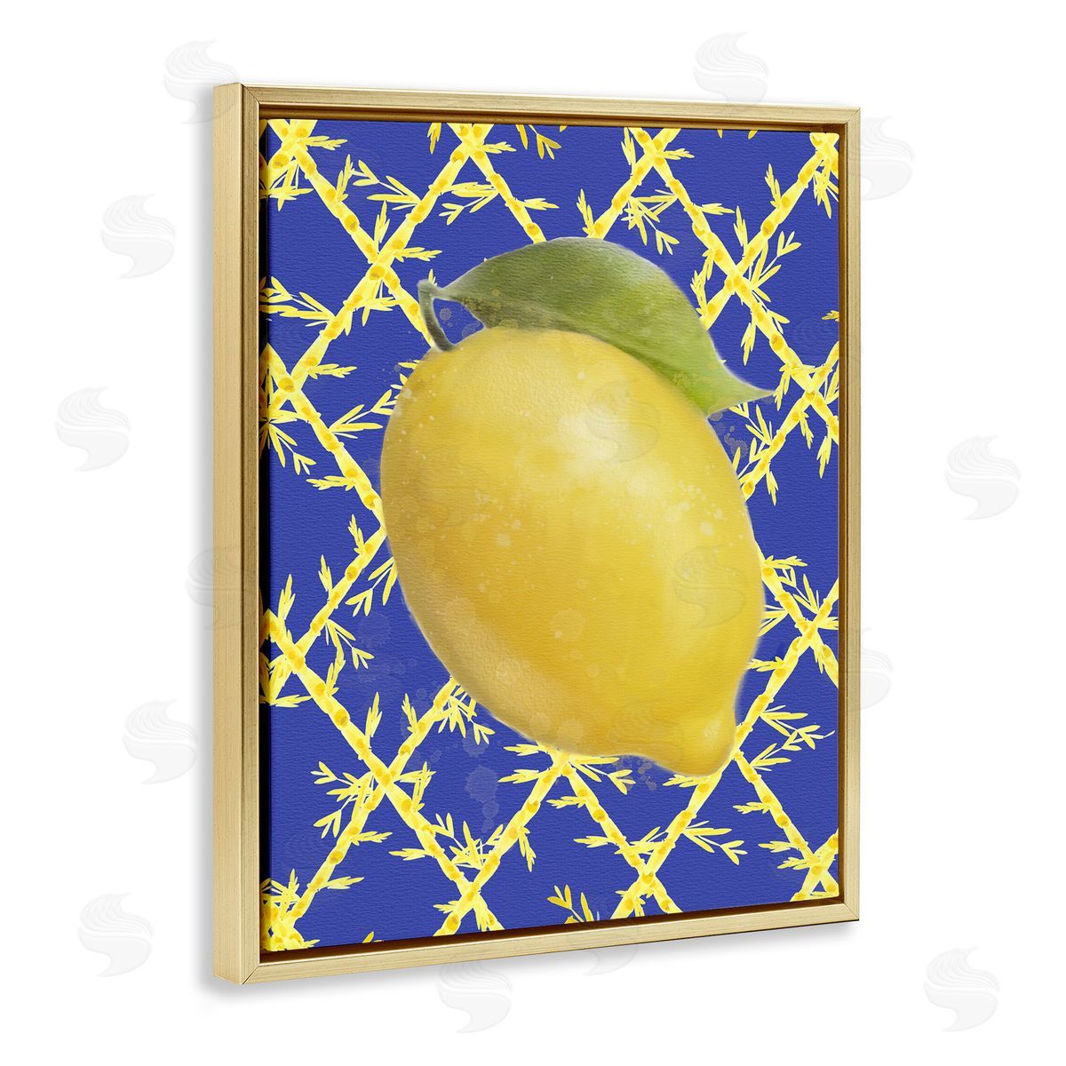 Bold Lemon over Blue Gold Floating Frame Canvas Wall Art, Home Decor by Matthew Piotrowicz