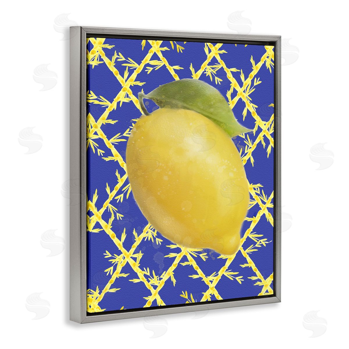 Bold Lemon over Blue Grey Floating Frame Canvas Wall Art, Home Decor by Matthew Piotrowicz