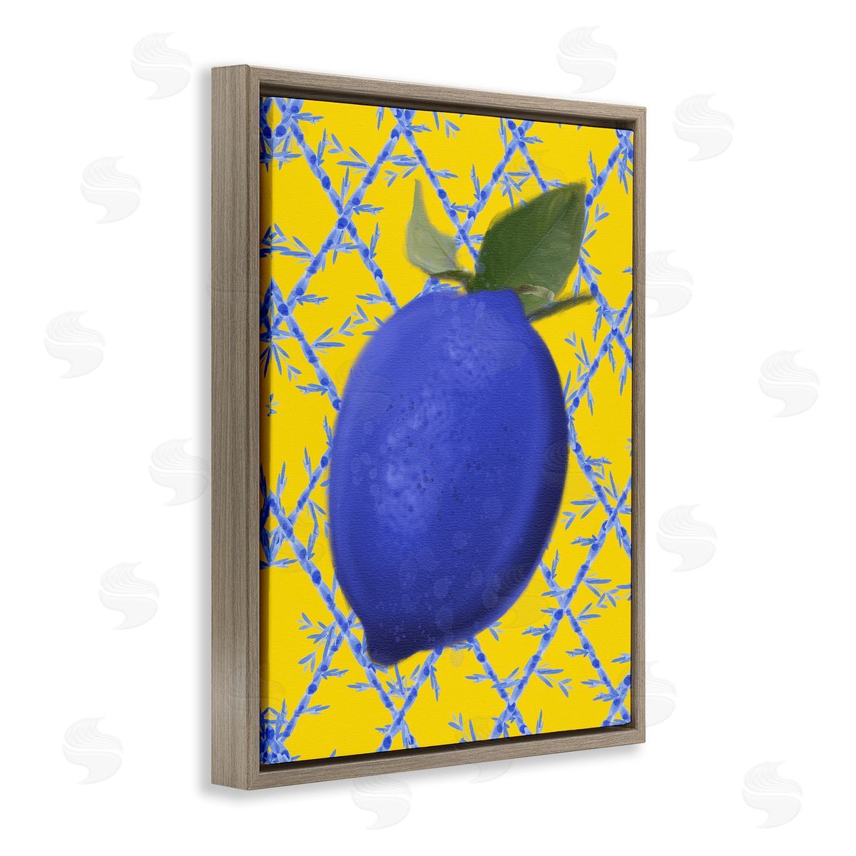 Blue Lemon over Yellow Brown Floating Frame Canvas Wall Art, Home Decor by Matthew Piotrowicz