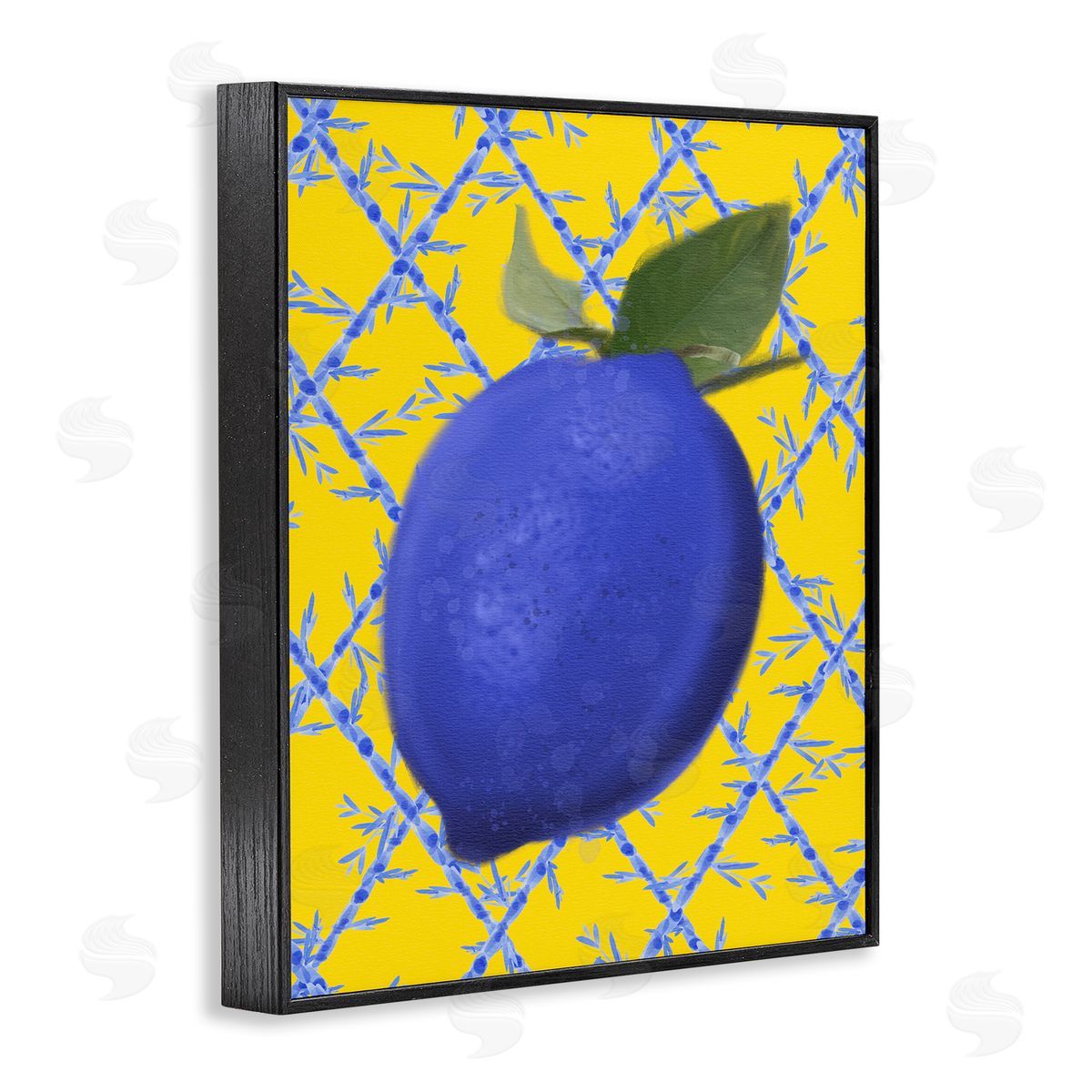 Blue Lemon over Yellow Black Frame Print Wall Art, Home Decor by Matthew Piotrowicz