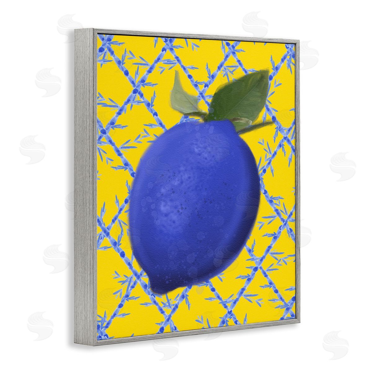 Blue Lemon over Yellow Grey Frame Print Wall Art, Home Decor by Matthew Piotrowicz