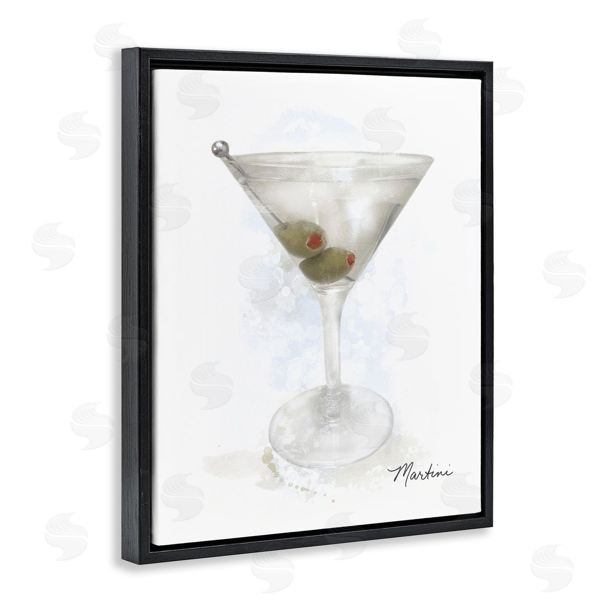 Soft Muted Martini Black Floating Frame Canvas Wall Art, Home Decor by Matthew Piotrowicz