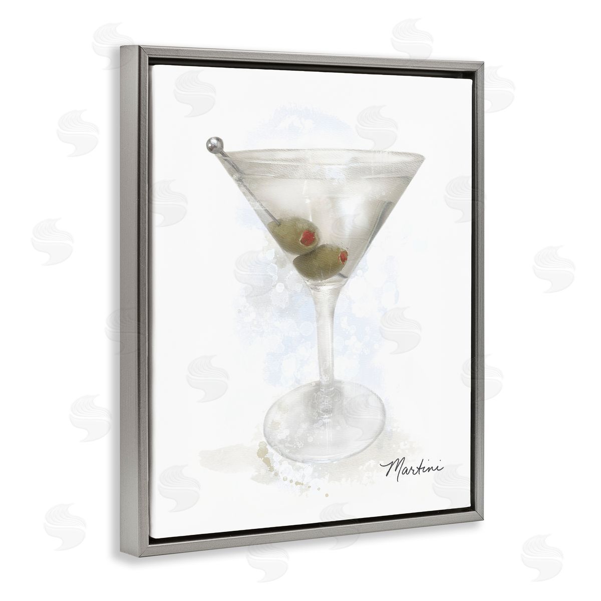 Soft Muted Martini Grey Floating Frame Canvas Wall Art, Home Decor by Matthew Piotrowicz