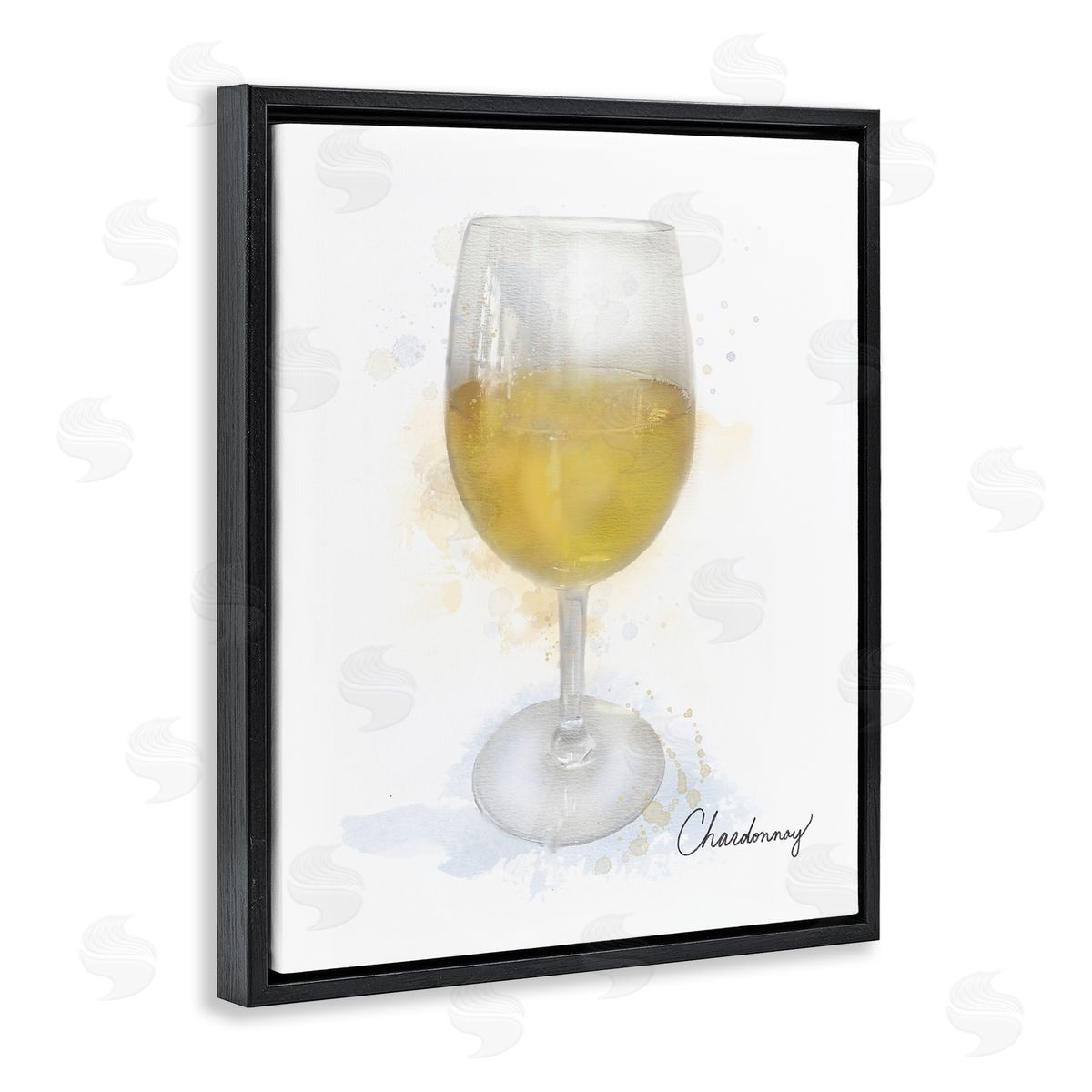 Modern Chardonnay in Glass Black Floating Frame Canvas Wall Art, Home Decor by Matthew Piotrowicz