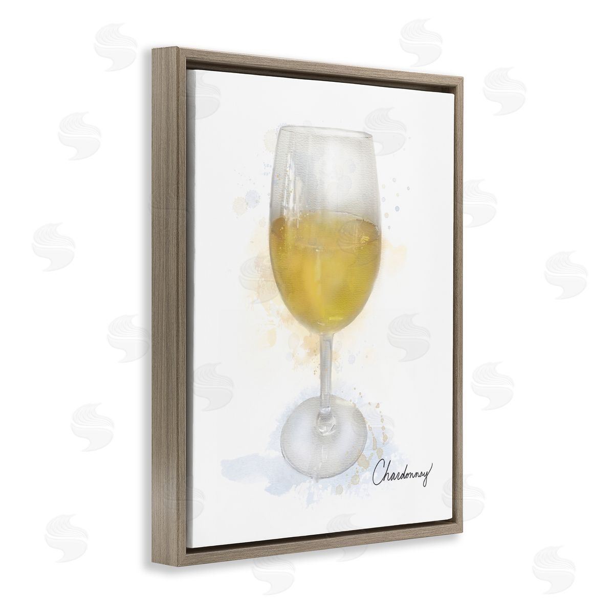 Modern Chardonnay in Glass Brown Floating Frame Canvas Wall Art, Home Decor by Matthew Piotrowicz