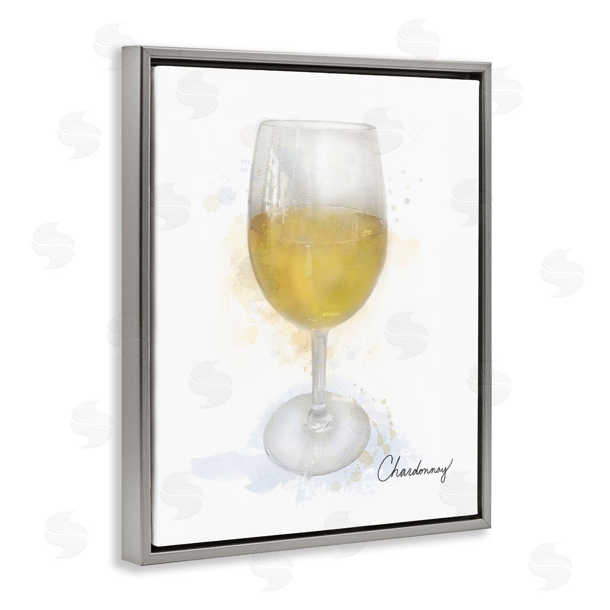 Modern Chardonnay in Glass Grey Floating Frame Canvas Wall Art, Home Decor by Matthew Piotrowicz