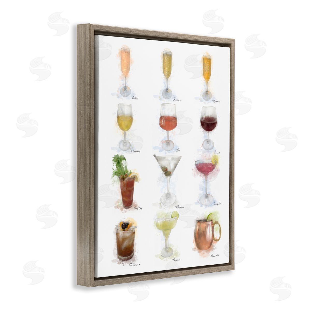 Soft Artisanal Cocktails Menu Brown Floating Frame Canvas Wall Art, Home Decor by Matthew Piotrowicz