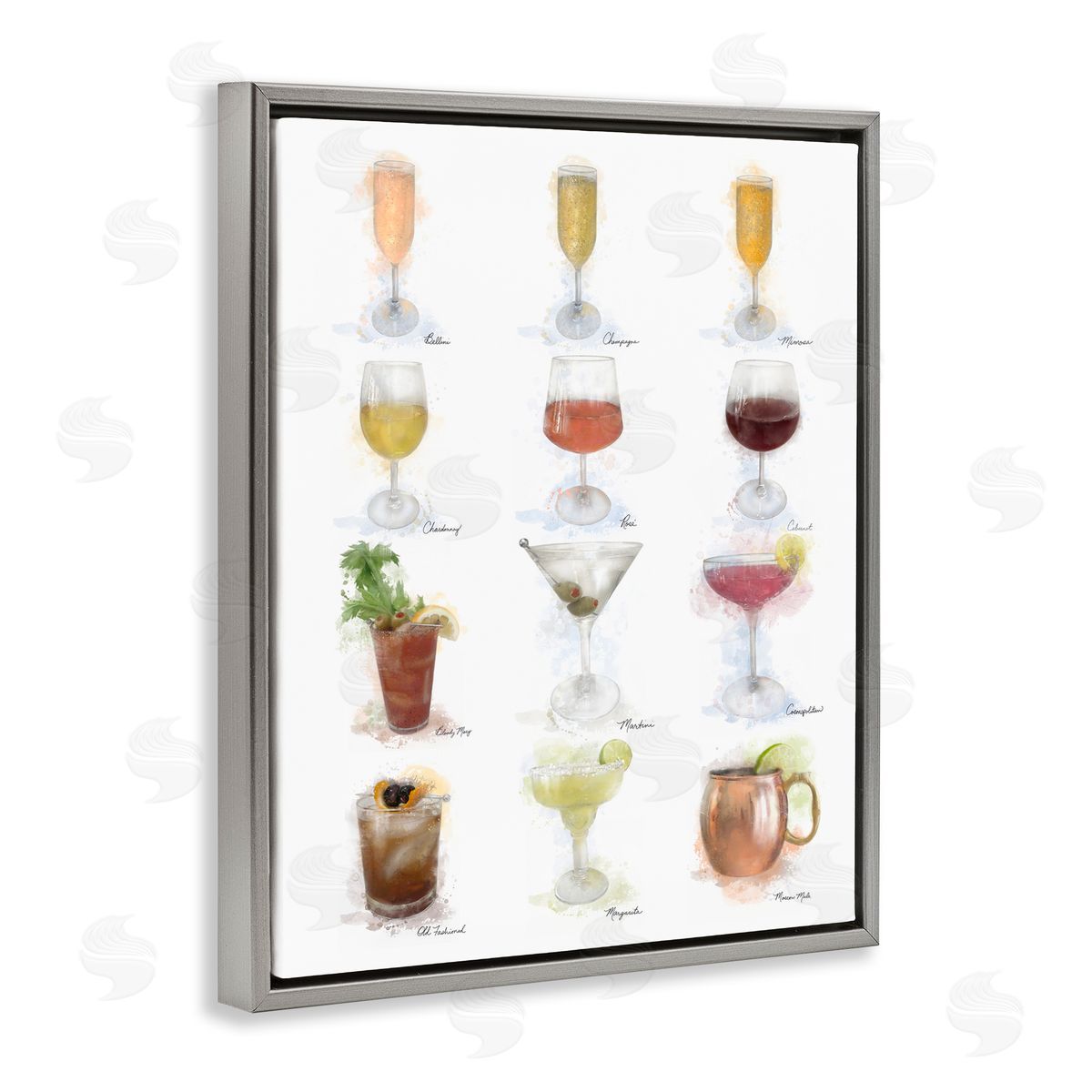 Soft Artisanal Cocktails Menu Grey Floating Frame Canvas Wall Art, Home Decor by Matthew Piotrowicz