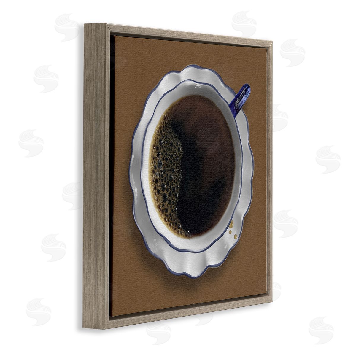 Aerial View Coffee Cup Brown Floating Frame Canvas Wall Art, Home Decor by Matthew Piotrowicz
