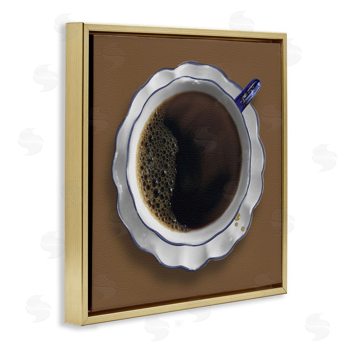Aerial View Coffee Cup Gold Floating Frame Canvas Wall Art, Home Decor by Matthew Piotrowicz