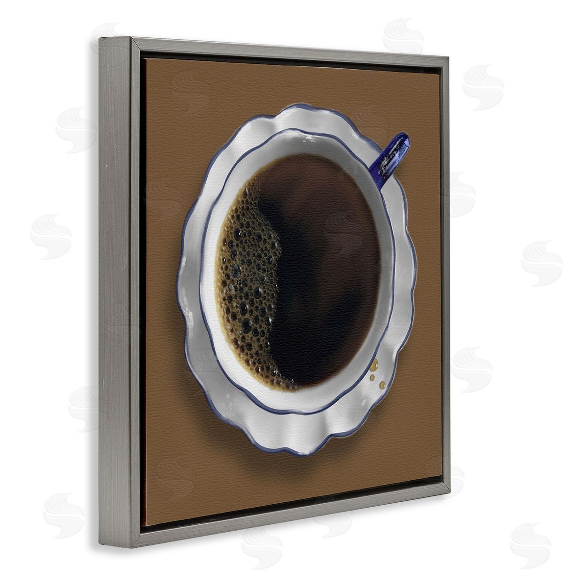 Aerial View Coffee Cup Grey Floating Frame Canvas Wall Art, Home Decor by Matthew Piotrowicz