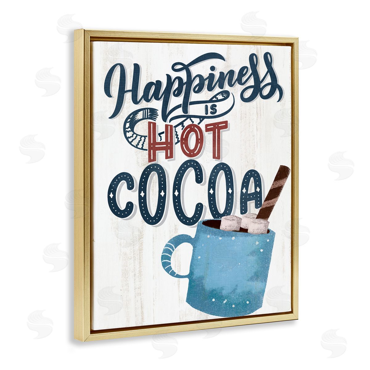 Happiness Is Hot Cocoa Gold Floating Frame Canvas Wall Art, Home Decor by Kim Allen