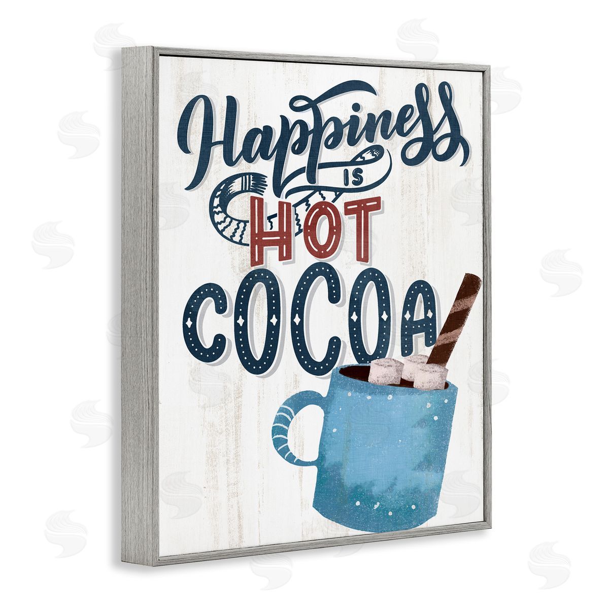 Happiness Is Hot Cocoa Grey Frame Print Wall Art, Home Decor by Kim Allen