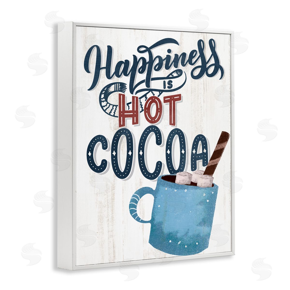 Happiness Is Hot Cocoa White Frame Print Wall Art, Home Decor by Kim Allen
