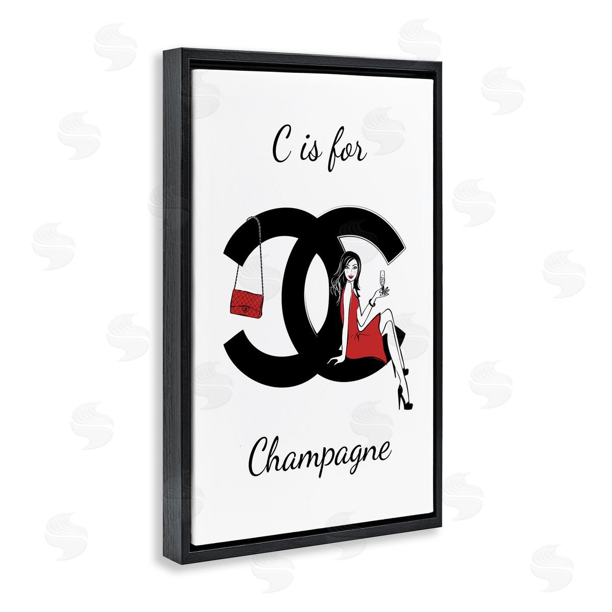 Glam C Is For Champagne Black Floating Frame Canvas Wall Art, Home Decor by Martina Pavlova