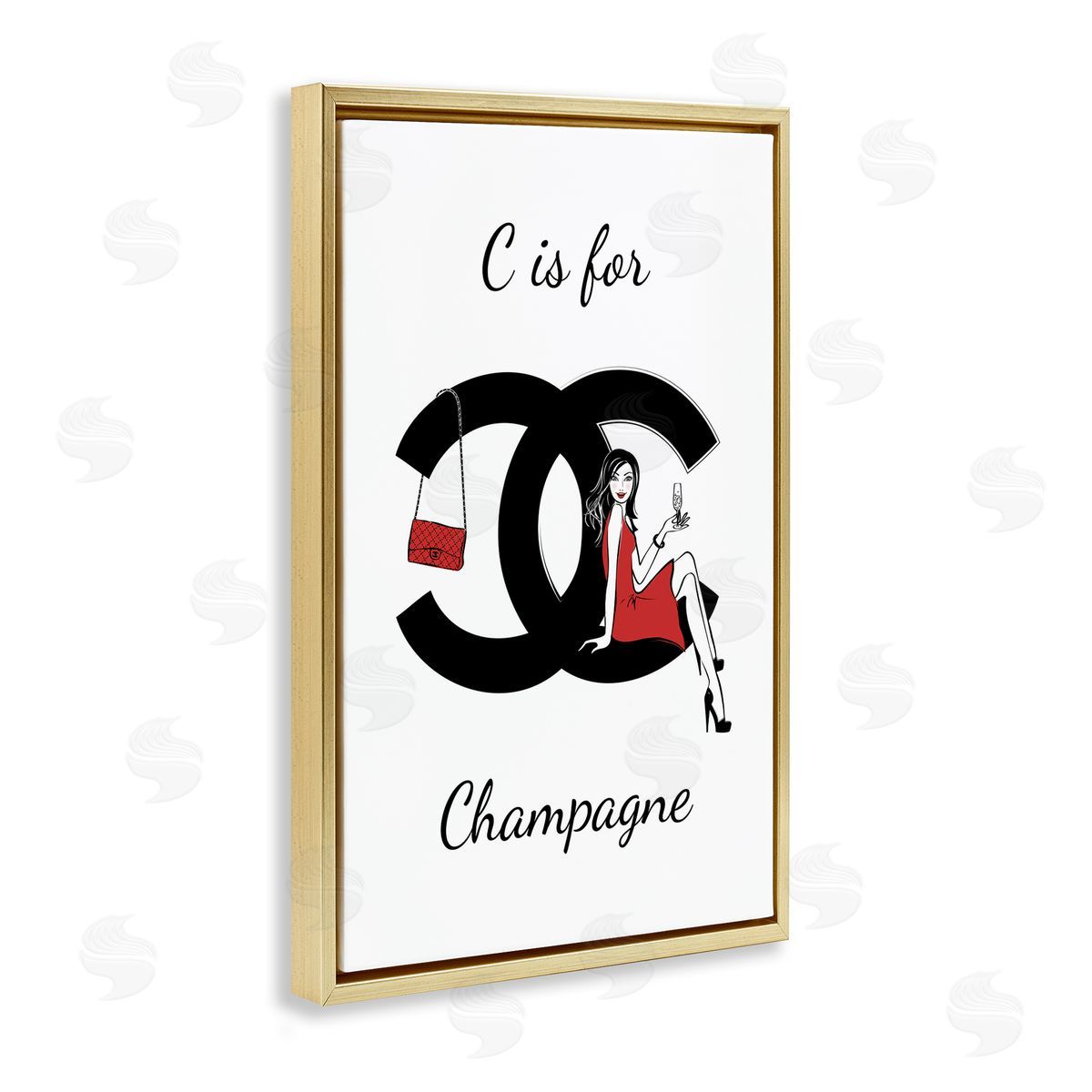 Glam C Is For Champagne Gold Floating Frame Canvas Wall Art, Home Decor by Martina Pavlova