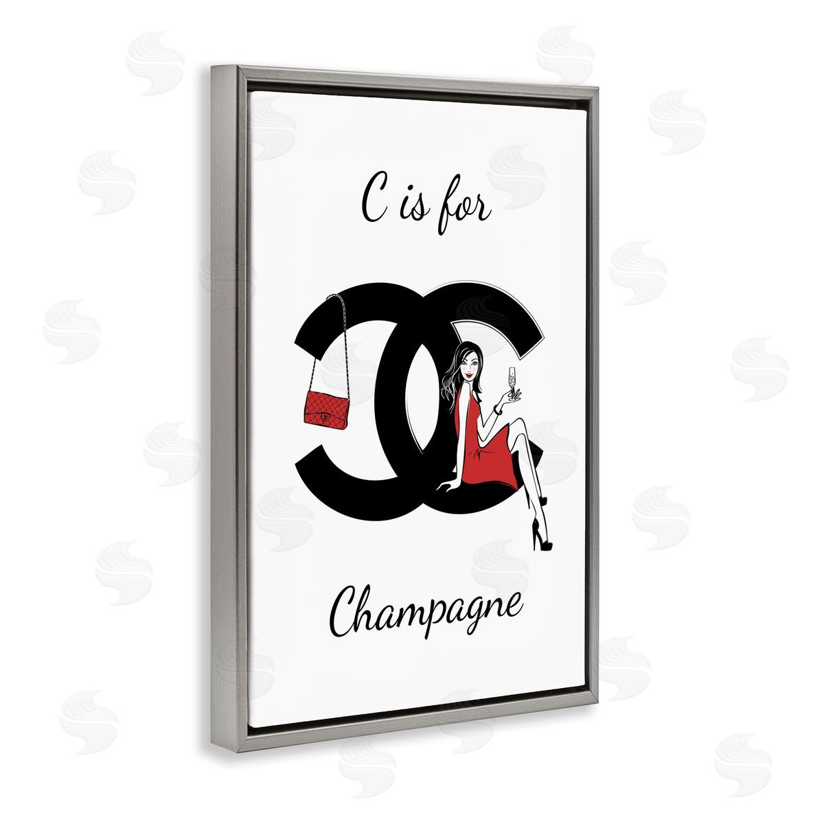 Glam C Is For Champagne Grey Floating Frame Canvas Wall Art, Home Decor by Martina Pavlova
