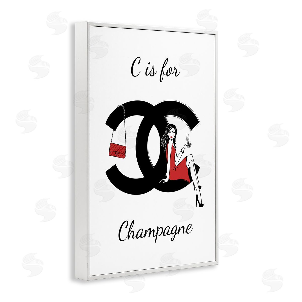 Glam C Is For Champagne White Frame Print Wall Art, Home Decor by Martina Pavlova