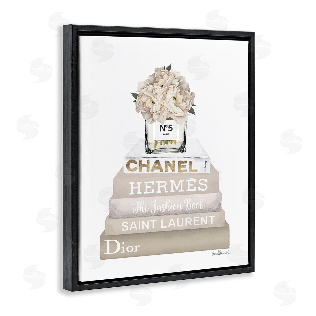 Neutral Bookstack Fashion Black Floating Frame Canvas Wall Art, Home Decor by Amanda Greenwood