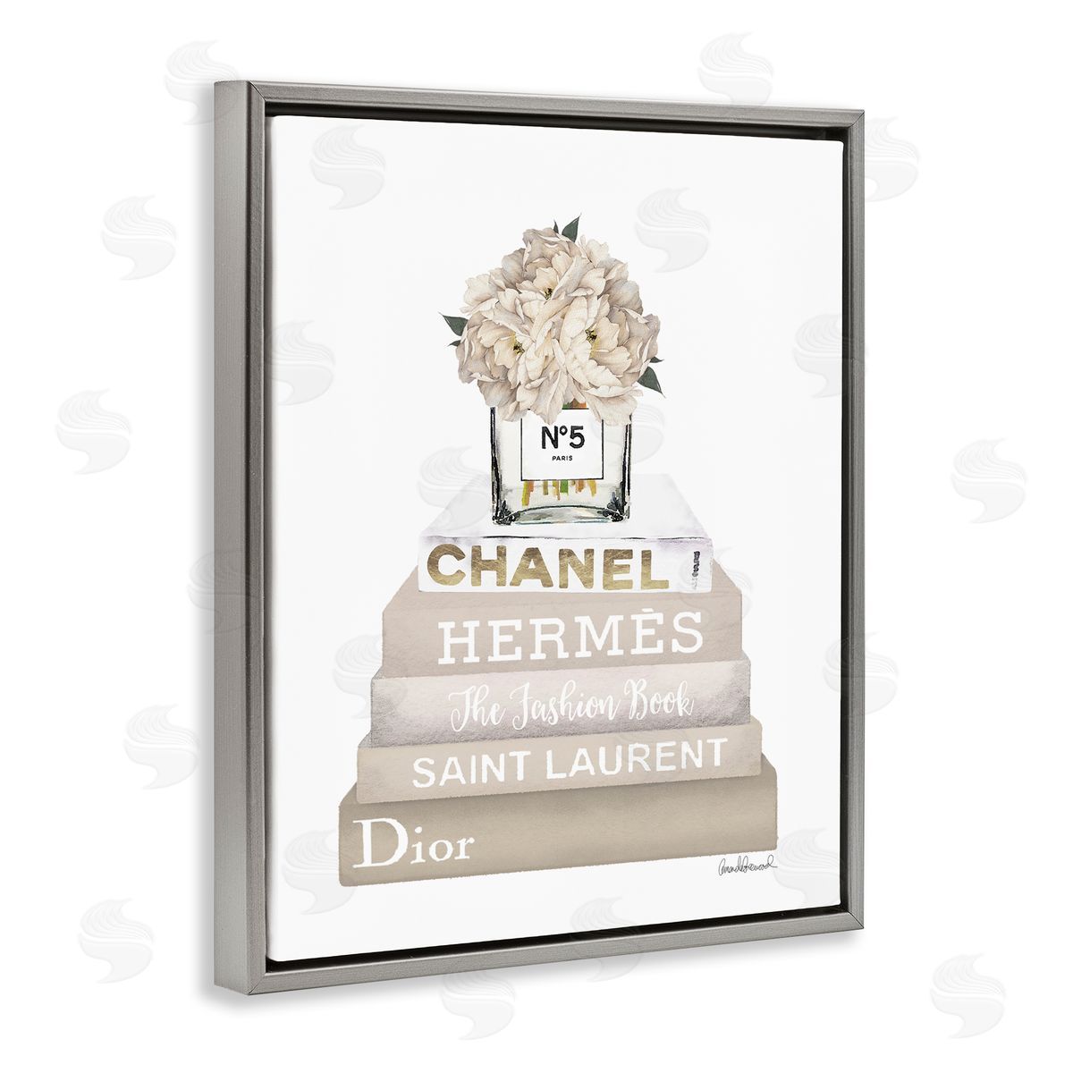 Neutral Bookstack Fashion Grey Floating Frame Canvas Wall Art, Home Decor by Amanda Greenwood
