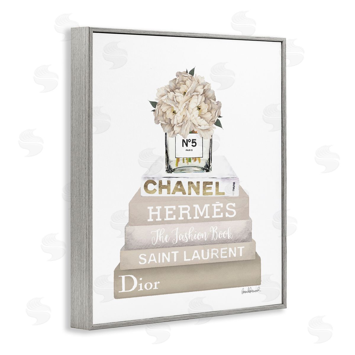 Neutral Bookstack Fashion Grey Frame Print Wall Art, Home Decor by Amanda Greenwood