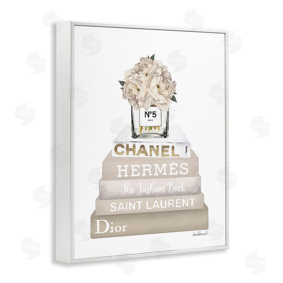 Neutral Bookstack Fashion White Frame Print Wall Art, Home Decor by Amanda Greenwood