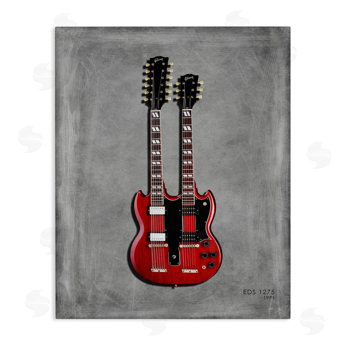 Red Double Neck Guitar Canvas Wall Art, Home Decor by Mark Rogan