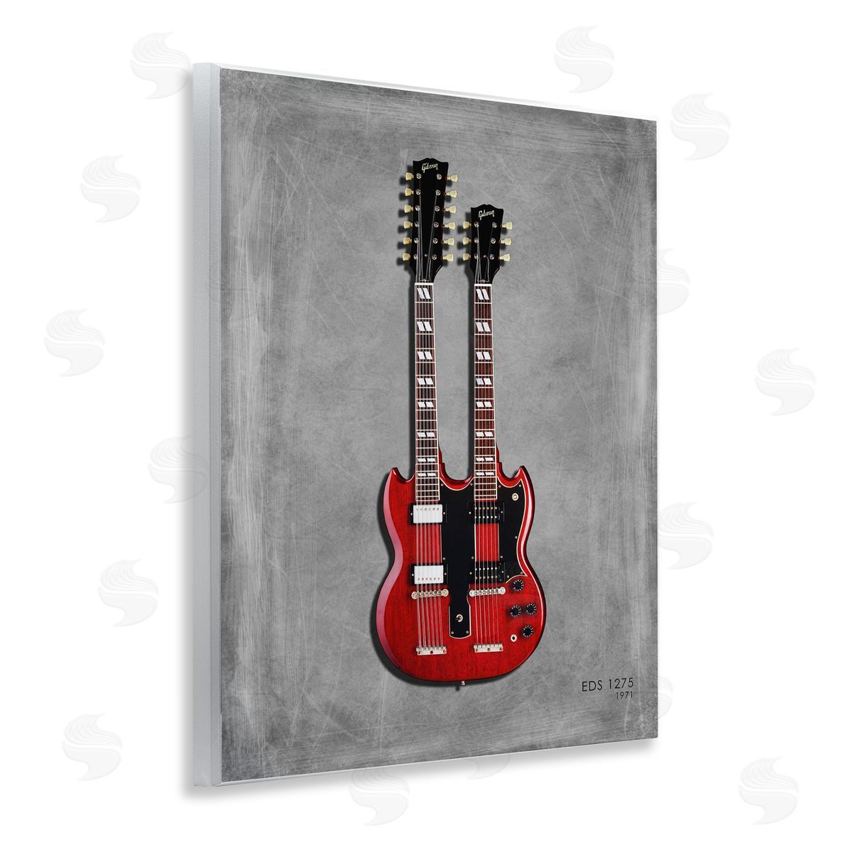Red Double Neck Guitar Wood Plaque Wall Art, Home Decor by Mark Rogan