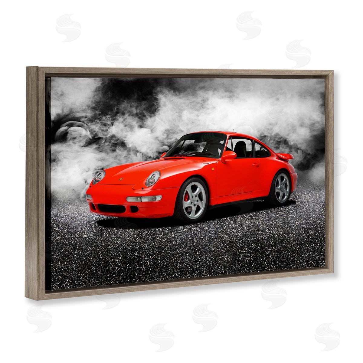 Bold Red Sports Car Brown Floating Frame Canvas Wall Art, Home Decor by Mark Rogan