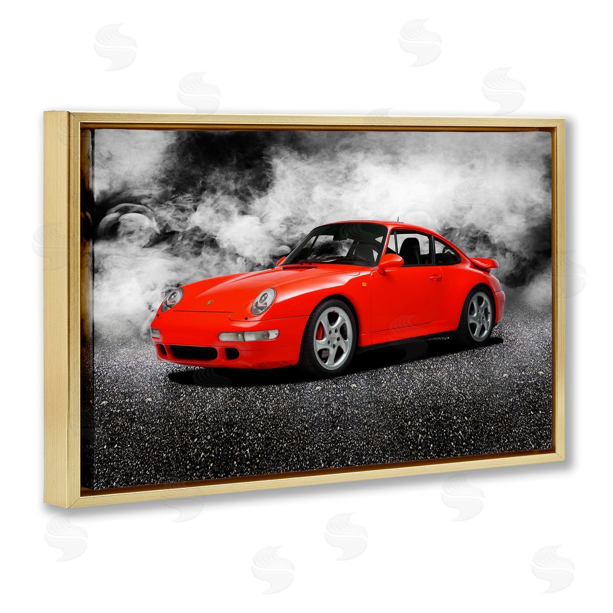 Bold Red Sports Car Gold Floating Frame Canvas Wall Art, Home Decor by Mark Rogan