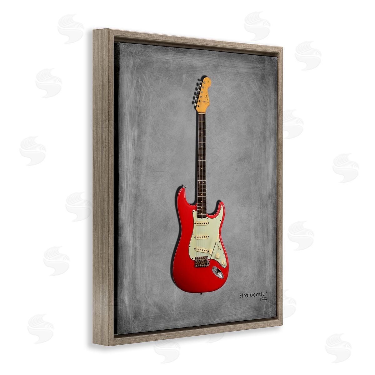 Classic Red Guitar on Grey Brown Floating Frame Canvas Wall Art, Home Decor by Mark Rogan