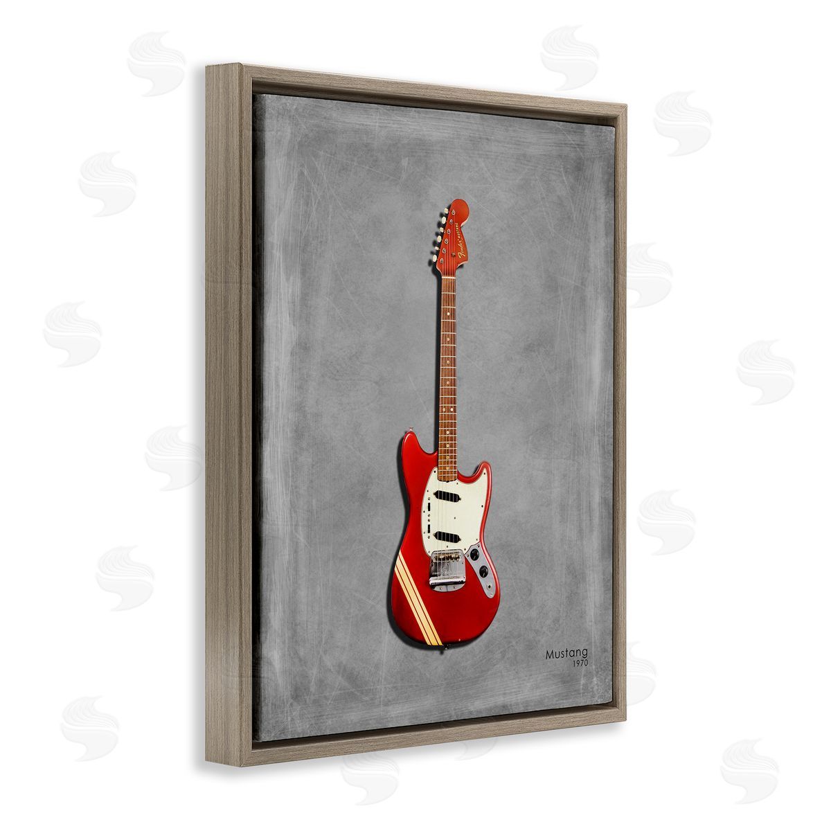 Red Guitar on Grey Brown Floating Frame Canvas Wall Art, Home Decor by Mark Rogan