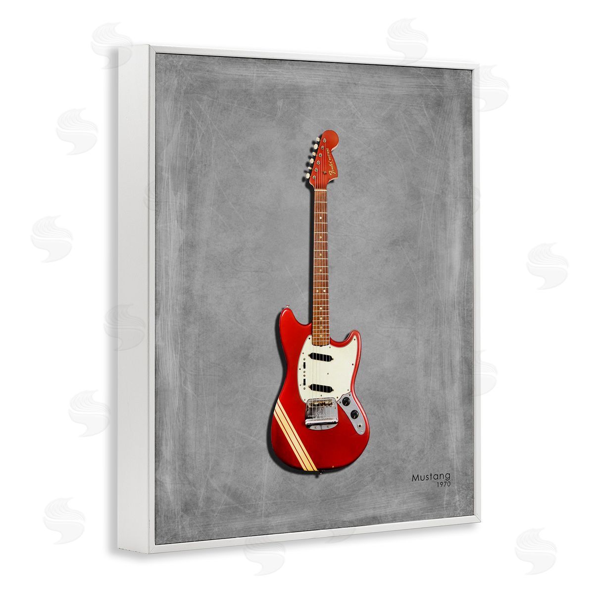 Red Guitar on Grey White Frame Print Wall Art, Home Decor by Mark Rogan